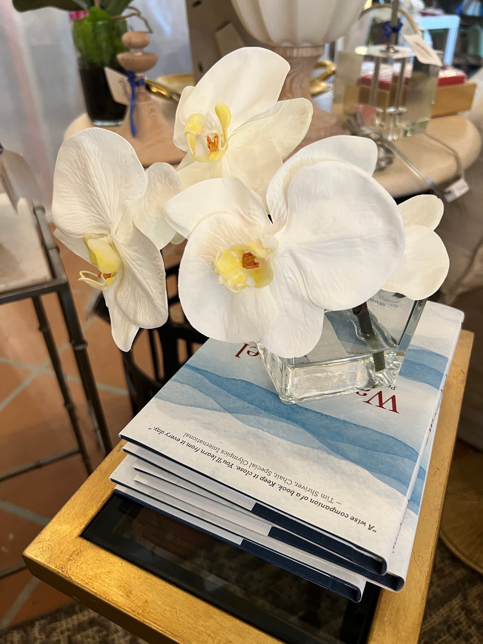 Phalaenopsis (4 blooms) in 3" Square-Faux Water (White)