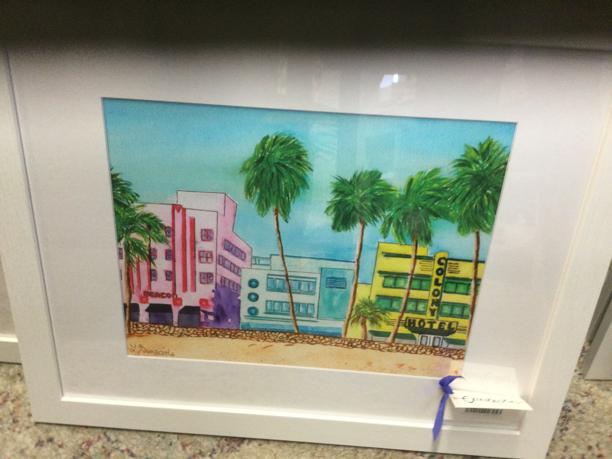 Colony Hotel South Beach 22"W x 18.5"H Water color print