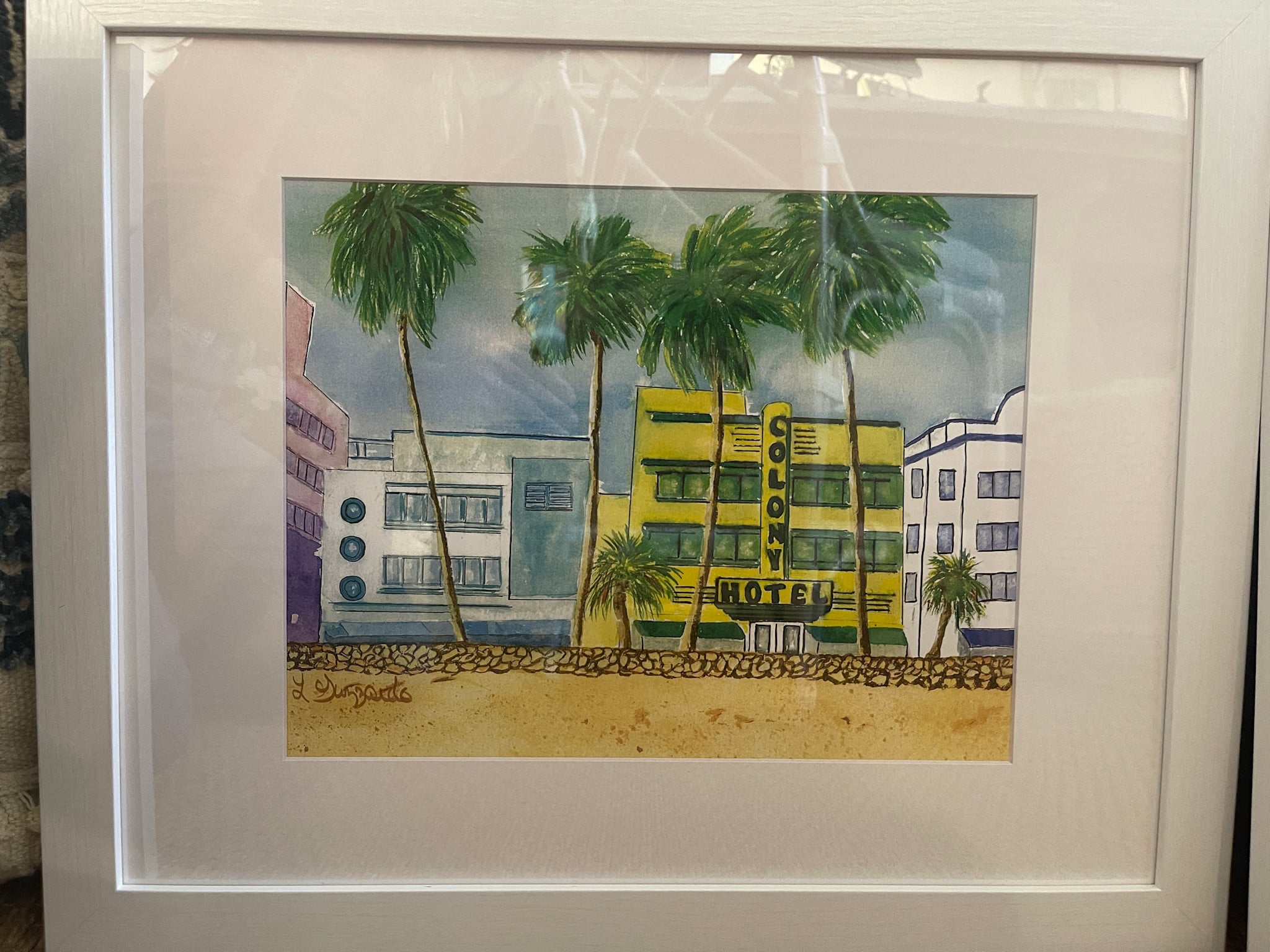 Colony Hotel South Beach 22"W x 18.5"H Water color print