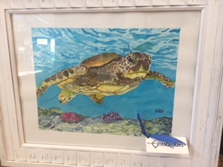 Swimming Sea Turtle Watercolor 18" x 15"