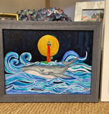 Whale at the Lighthouse orig. watercolor 18" x 14"