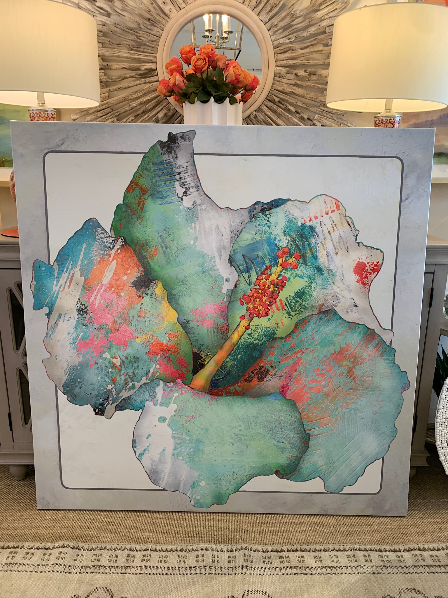 Aqua Hibiscus 39" x 39"