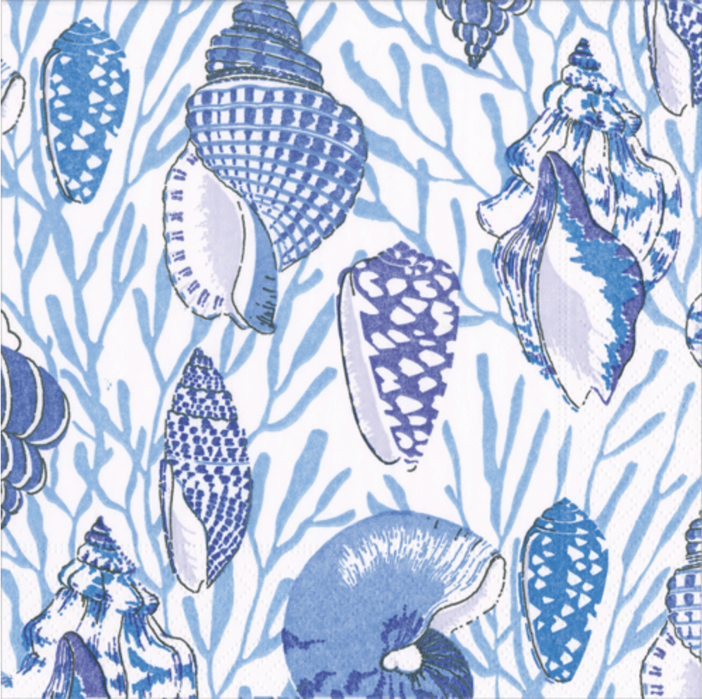 Shell Toile-Blue Cocktail Napkin