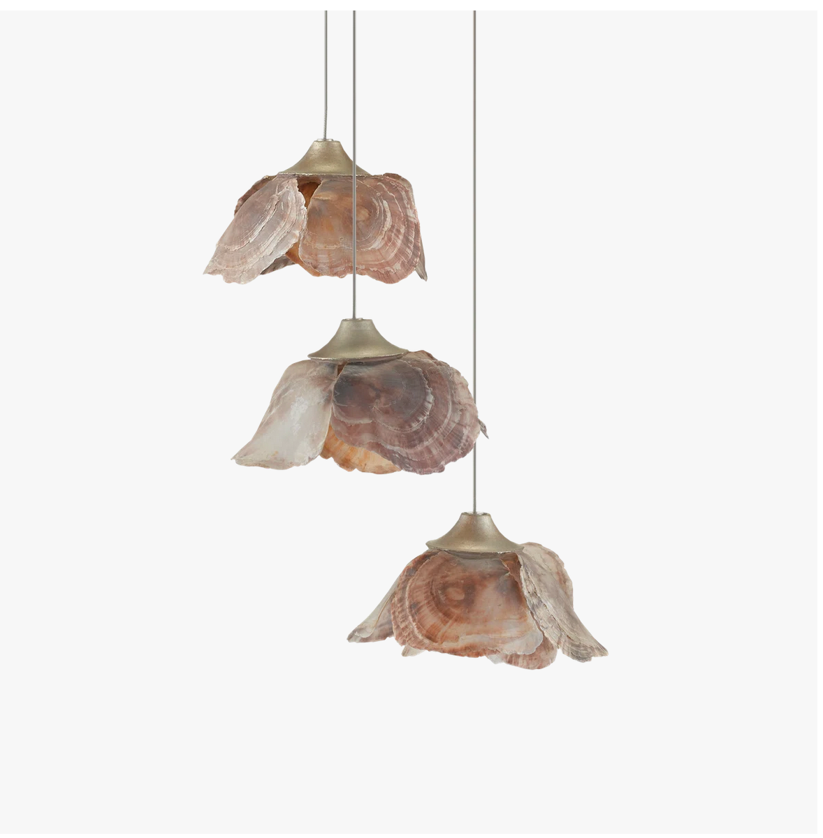Catrice 3 - Light Silver/Natural Shell Cluster Pendant - Adjustable Height
