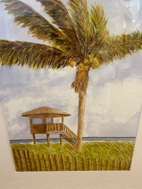 Lifeguard Stand South 3 Delray Beach, Fl 18x22h Watercolor Print