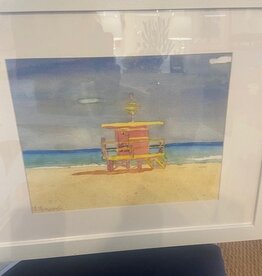 Lifeguard Stand Pink South Beach 22"W x 18.5"H .  Water color print