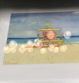 Lifeguard Stand Pink South Beach 22"W x 18.5"H .  Water color print