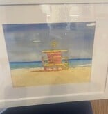 Lifeguard Stand Pink South Beach 22"W x 18.5"H .  Water color print
