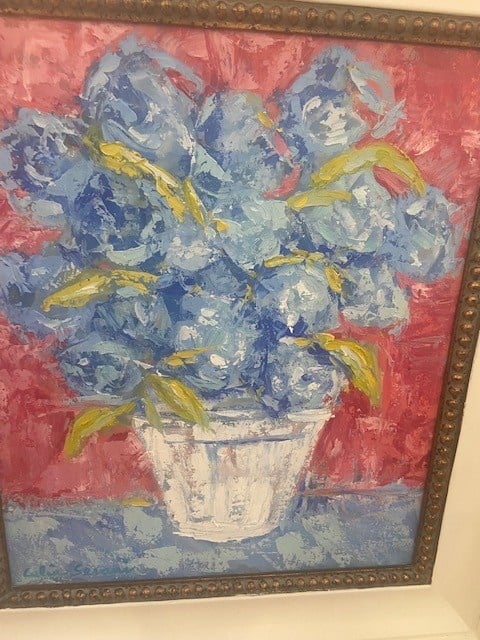 Blue Hydrangea 29.5"x33.5" Orig. Oil