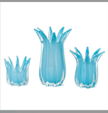Medium Blue Blossoms Art Glass Candle Holder/Vase - Hand-Blown Glass