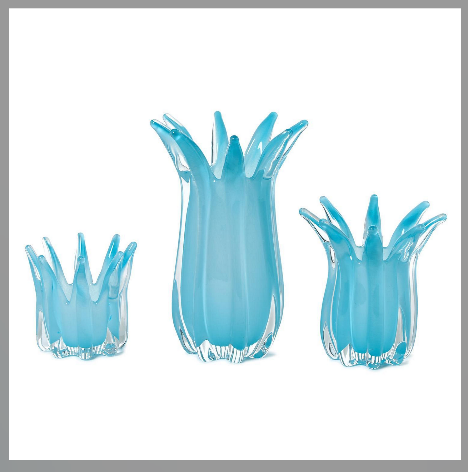 Medium Blue Blossoms Art Glass Candle Holder/Vase - Hand-Blown Glass