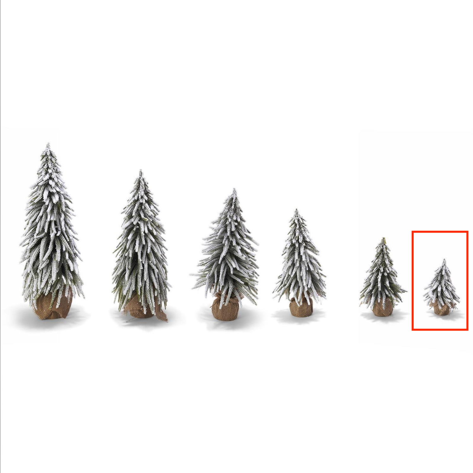 8" Snow Covered Christmas Tree with Jute Covered Wooden Base