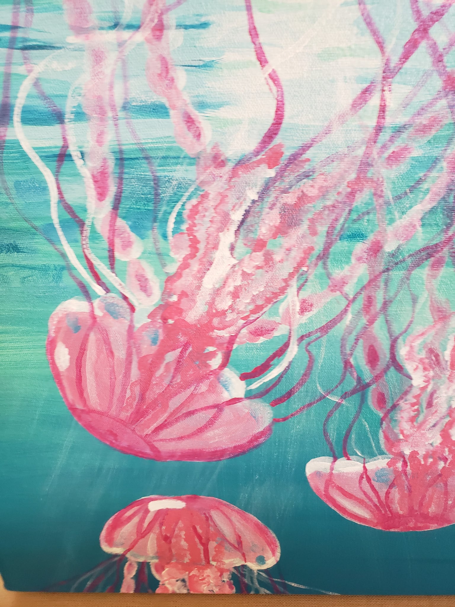 Rising Pink Jellies on Acrylic 16" x 16"