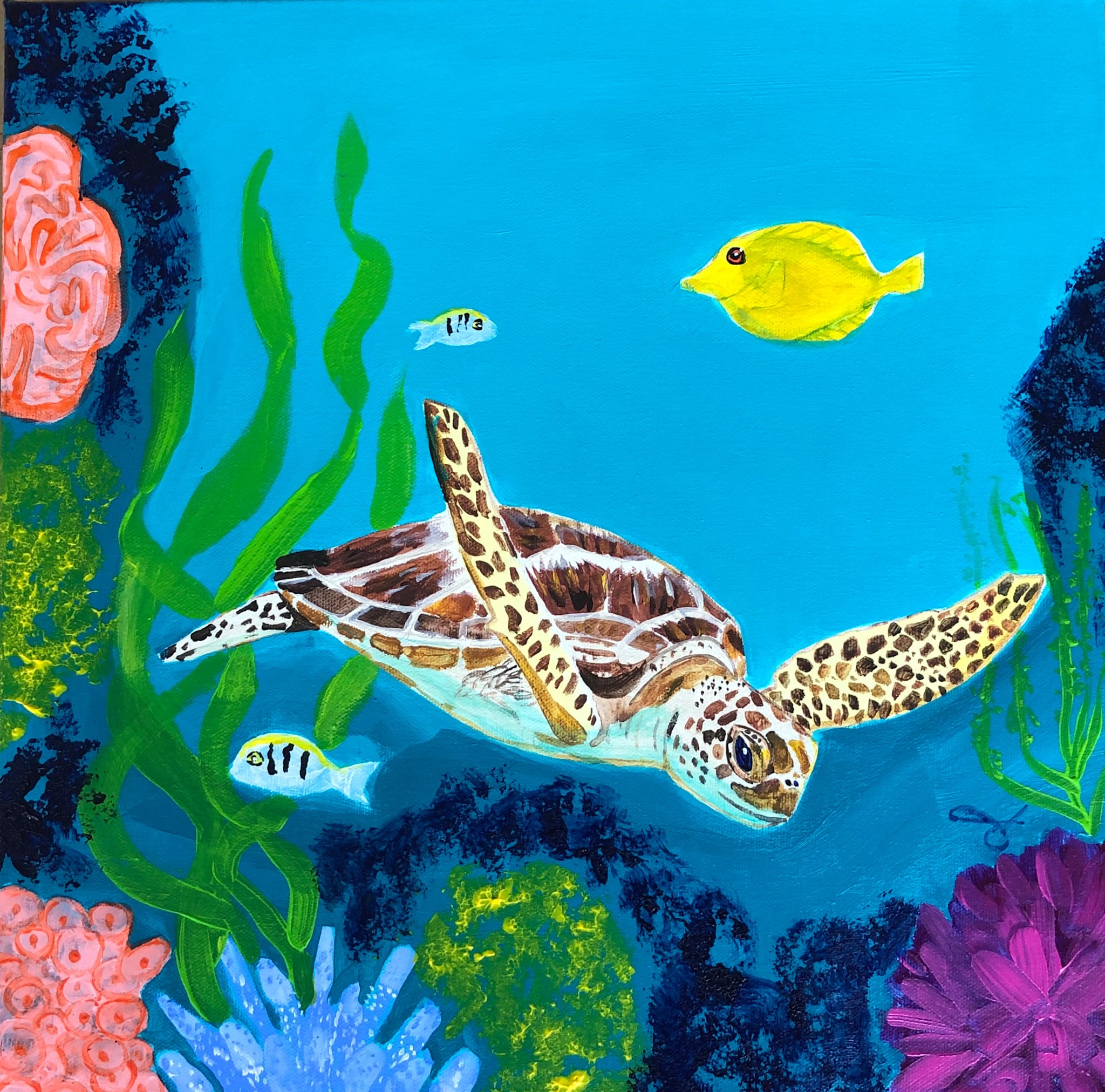 In the Coral Garden  on Acrylic 16" x 16"