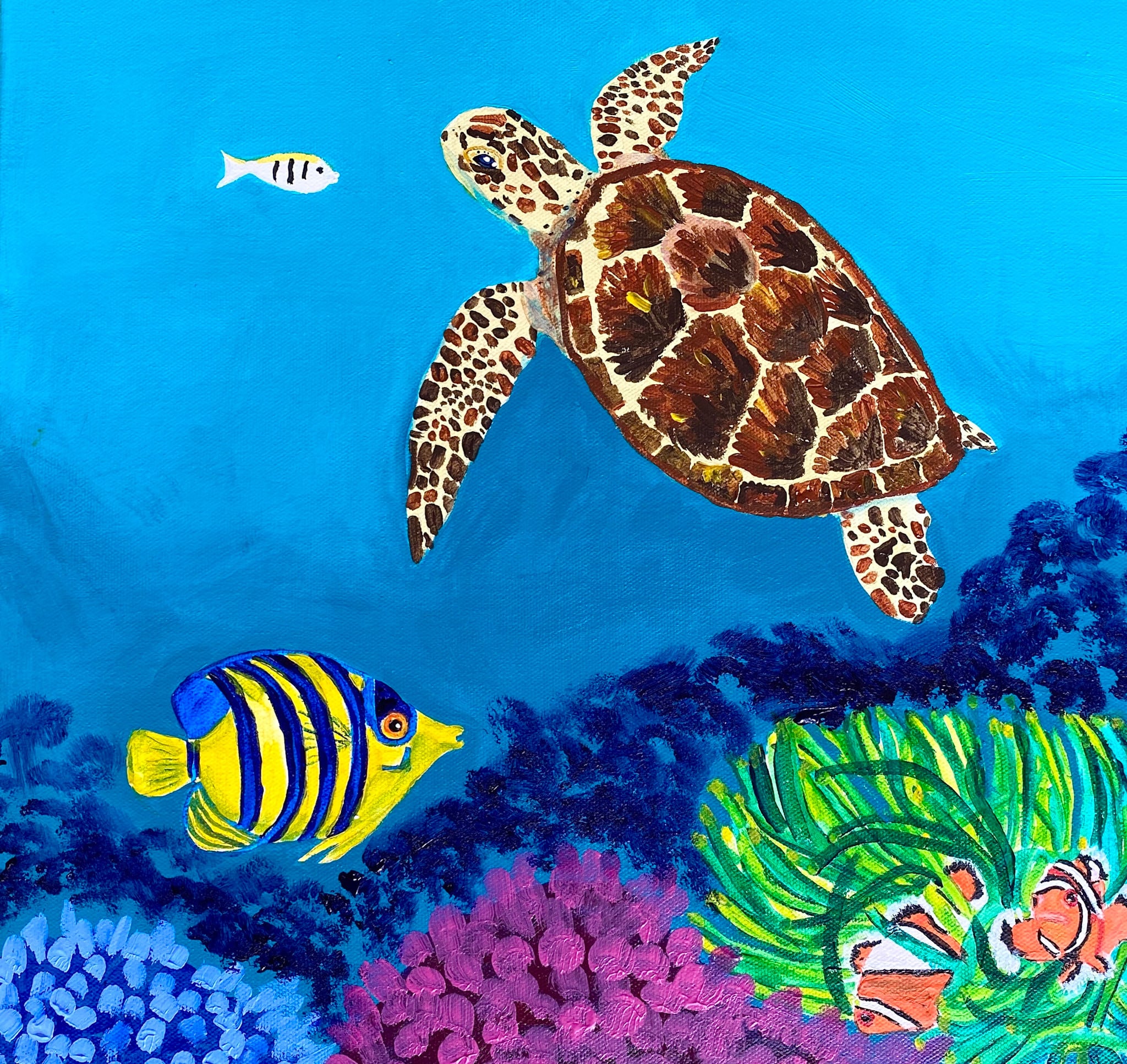 Turtle and Nemo on acrylic 16" x 16"