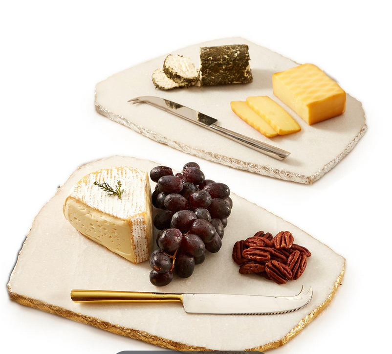 Wht Marble board & Knife Cheese Set in Silver or Gold Edge