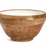 Large Hand-Crafted Wood Bowl with Inside White Enamel 7" H x 14" Dia