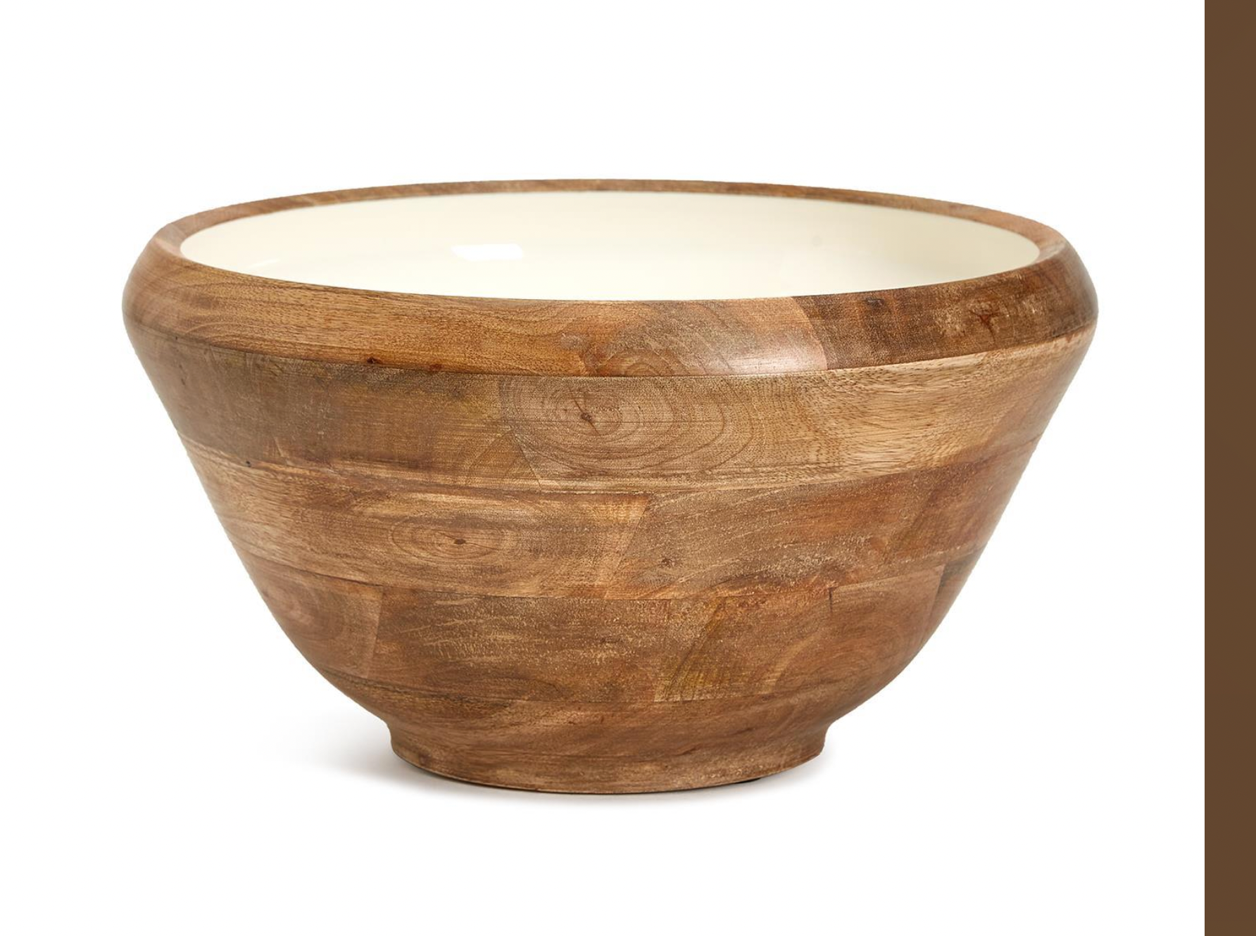 Large Hand-Crafted Wood Bowl with Inside White Enamel 7" H x 14" Dia