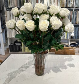 4  Dozen Long Stem Roses in Vase, Faux Water (White)