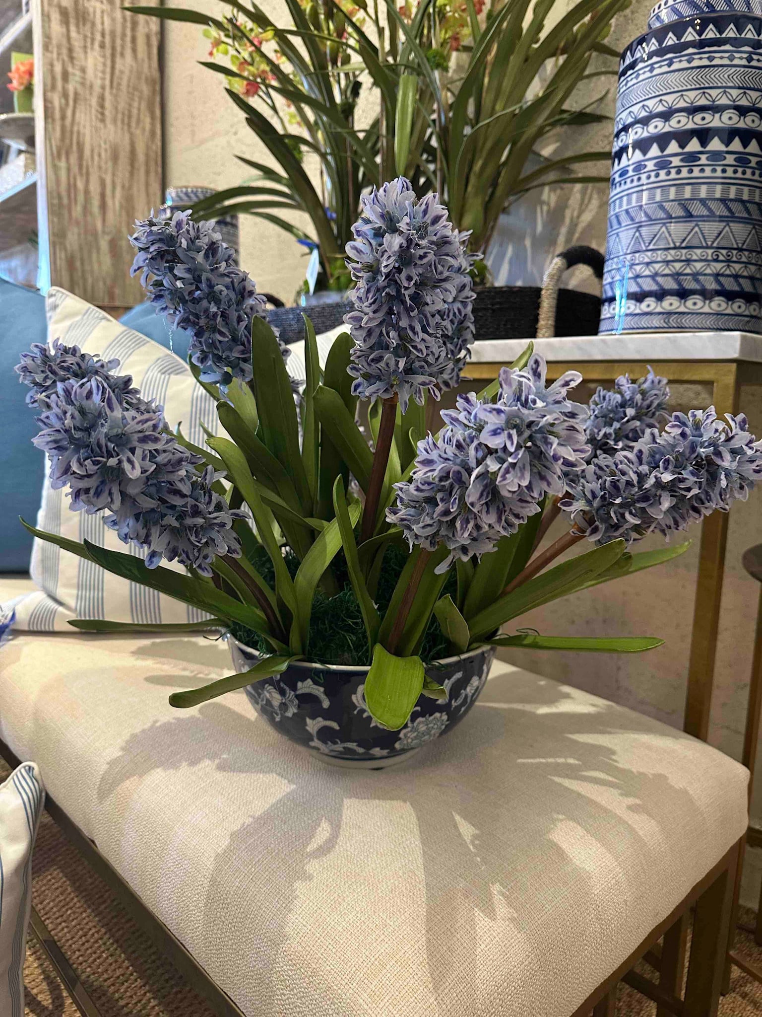 Hyacinths in Small  Life Bowl-Blue/Purple