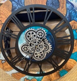 Olive Wood Ocean Waves Gears Clock 24"