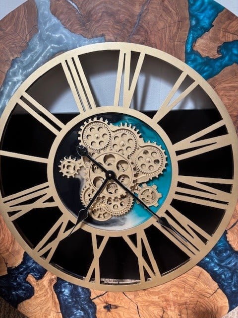 Olive Wood Ocean Waves Gears Clock 36"