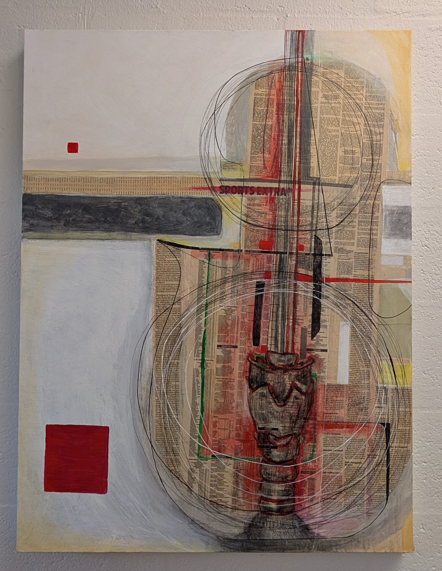 Composition with Double Bass - 40x30/Mixed Media Original