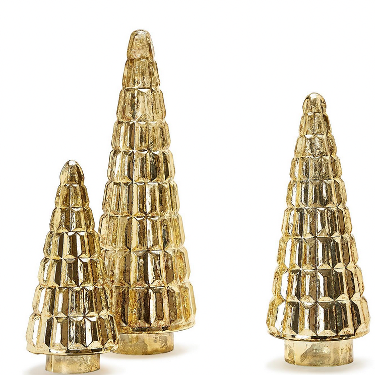 Antiqued Gold Mercury Glass Trees Set of 3