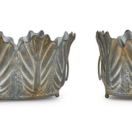 Zinc Garden Leaf Planter - Metal S/26 1/4" H x 8 1/2" Dia, 6 1/2" x 11" Dia