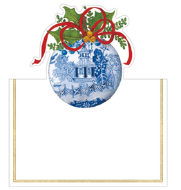 Blue And White Ornament Foil Place Card