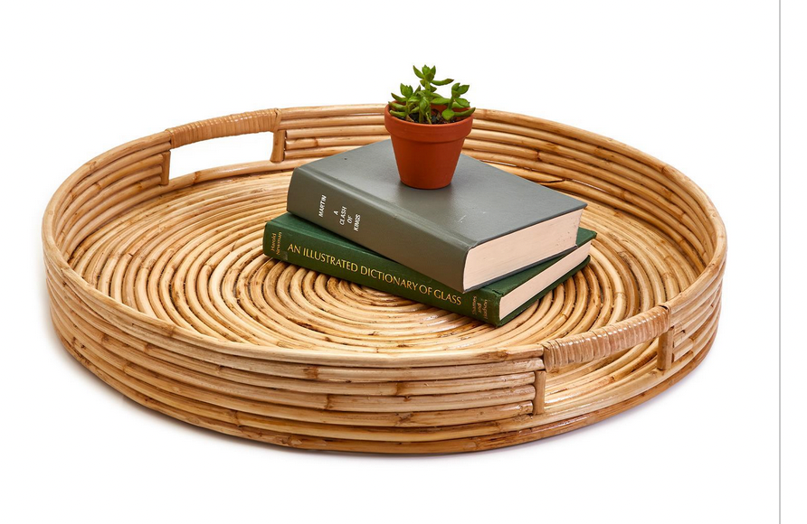 24" Cane Hand-Crafted Rounded Tray- Cane