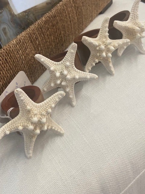 Starfish Napkin Rings on Round Wood S/4