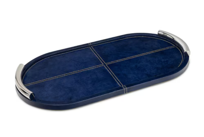 Hayes Leather Tray Oval  19.75"W x  10.75"D / navy