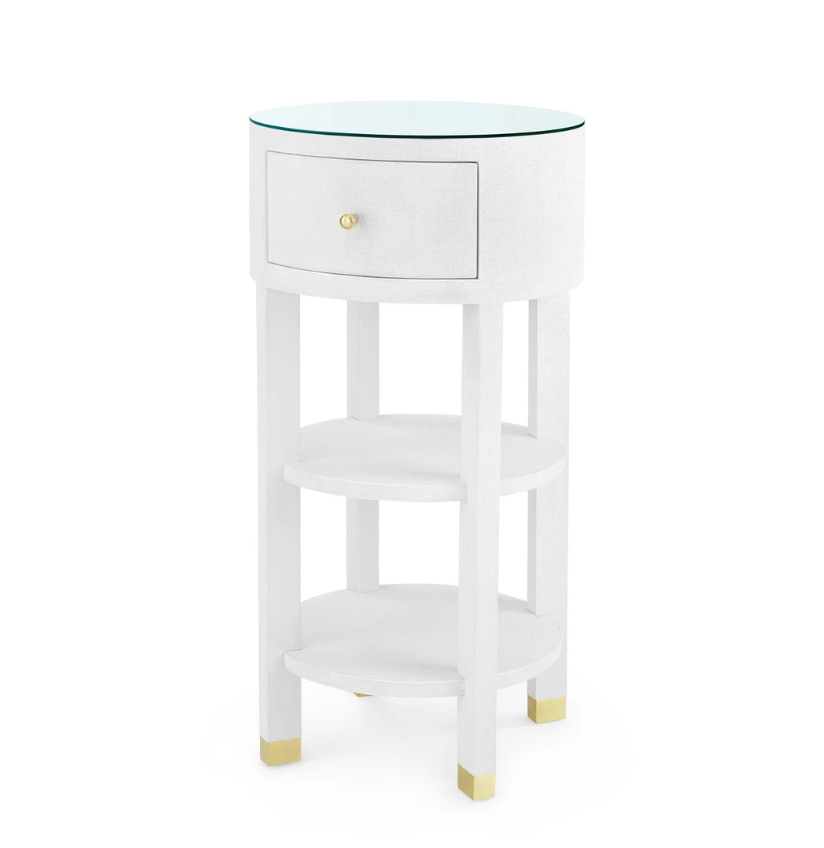 Claudette 1-Drawer Round Side Table/ Cream-Brass 13.75W x 13.75D x 28.25H