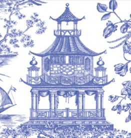 Chinoiserie Toile Pagoda Blue Cocktail Napkin