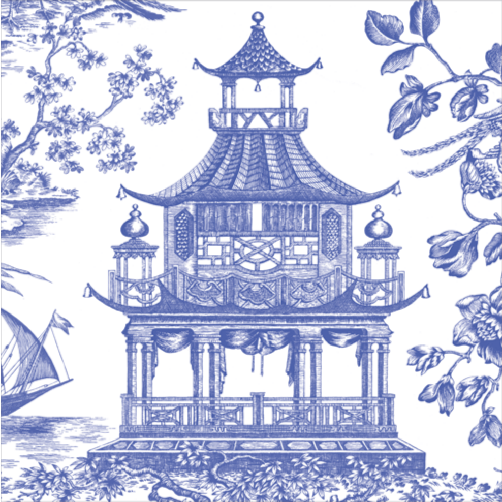 Chinoiserie Toile Pagoda Blue Cocktail Napkin