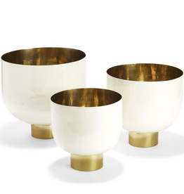 Decorative Hammered Aluminum White Lacquer Bowls with Gold Base - Md