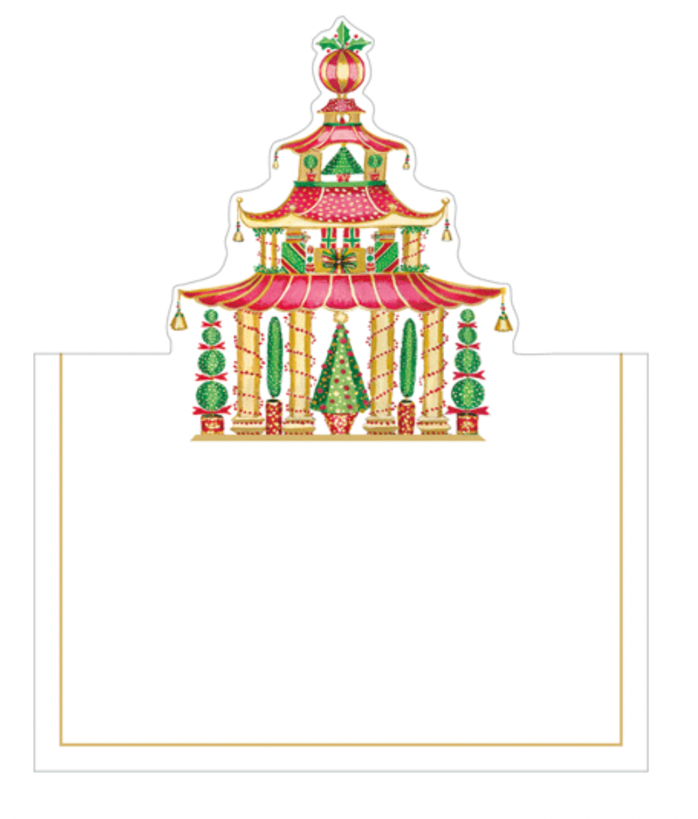 Christmas Pagodas Foil Place Card Die-Cut 8 In Foil