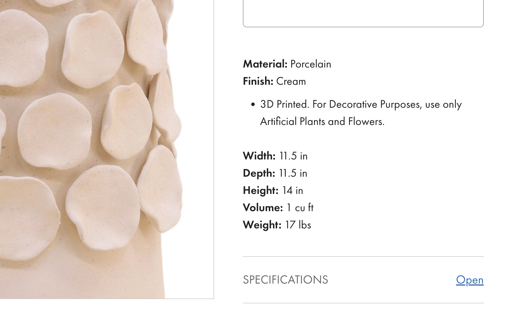 Calypso Vase Cream Small 14"