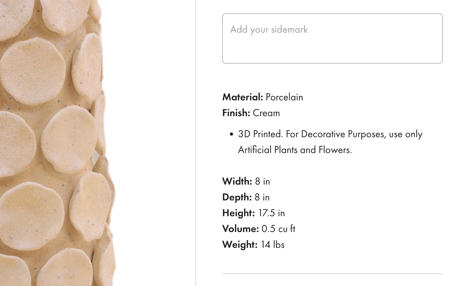 Calypso Vase Cream Large 17.5"