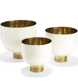 Decorative Hammered Aluminum White Lacquer Bowls with Gold Base - Sm