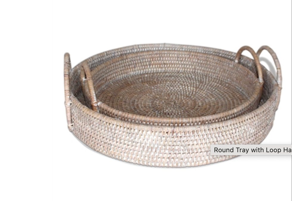 Round Tray with Loop Handles- WW 15x3'/5', 13x2'/4'