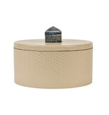 HOLLY ROUND IVORY FAUX LEATHER BOX  7.9"W x 3.9"H x 7.9"D