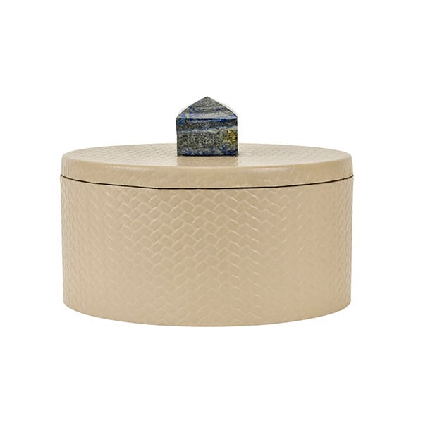 HOLLY ROUND IVORY FAUX LEATHER BOX  7.9"W x 3.9"H x 7.9"D