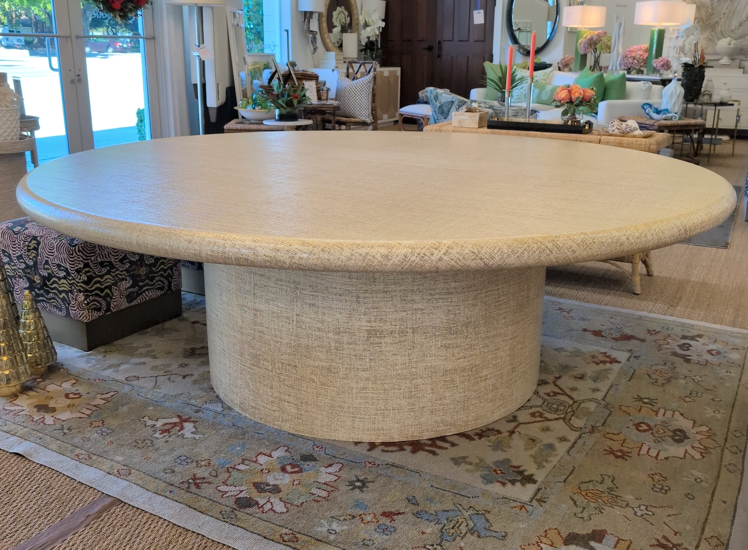 Custom Made Lacquered Raffia Round table 97" x 30"