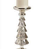 Silver Belle Mercury Glass Finish Christmas Tree Pillar Candleholder