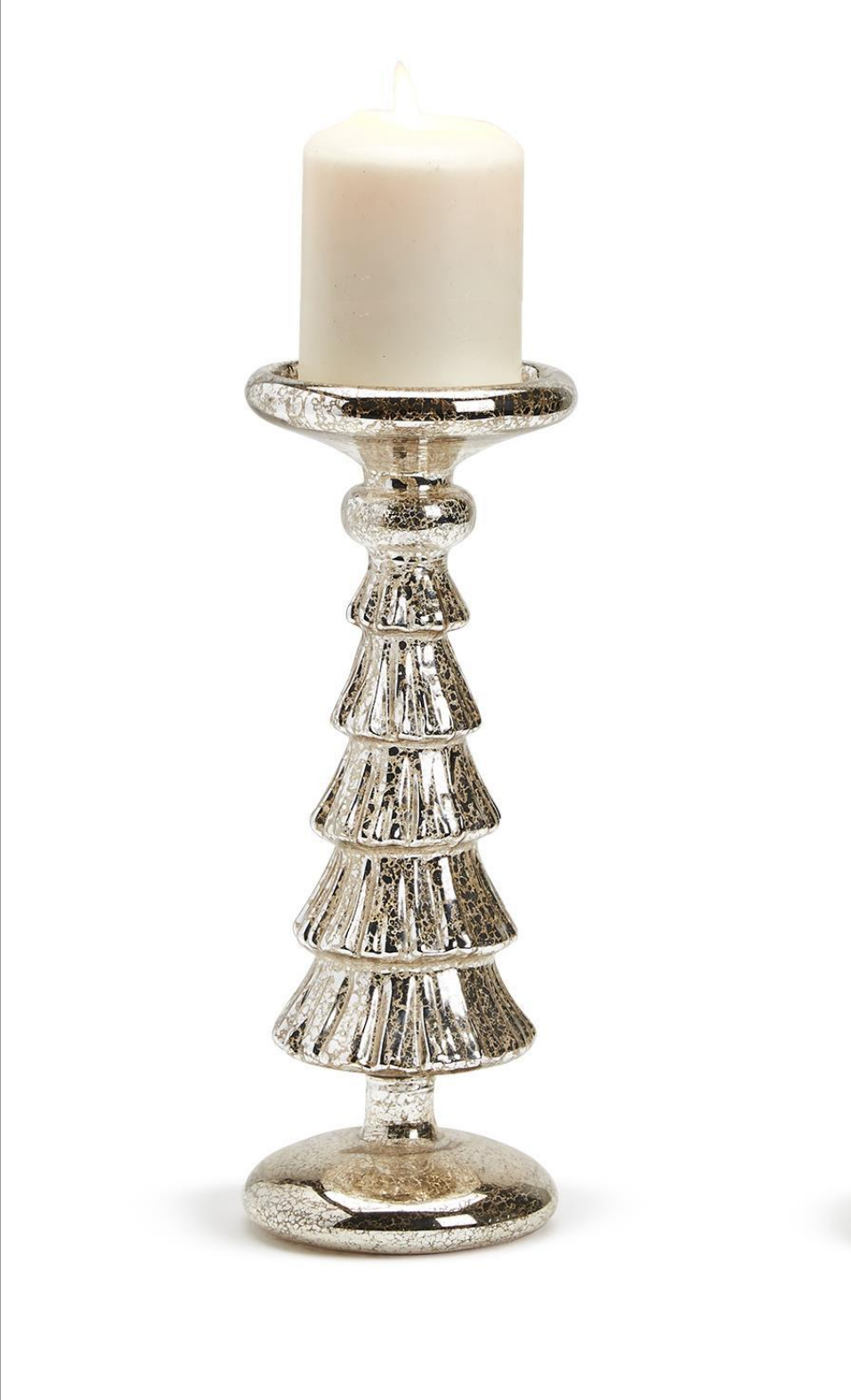 Silver Belle Mercury Glass Finish Christmas Tree Pillar Candleholder