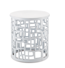 Wasi White Accent Table H:18.5" Dia:17"