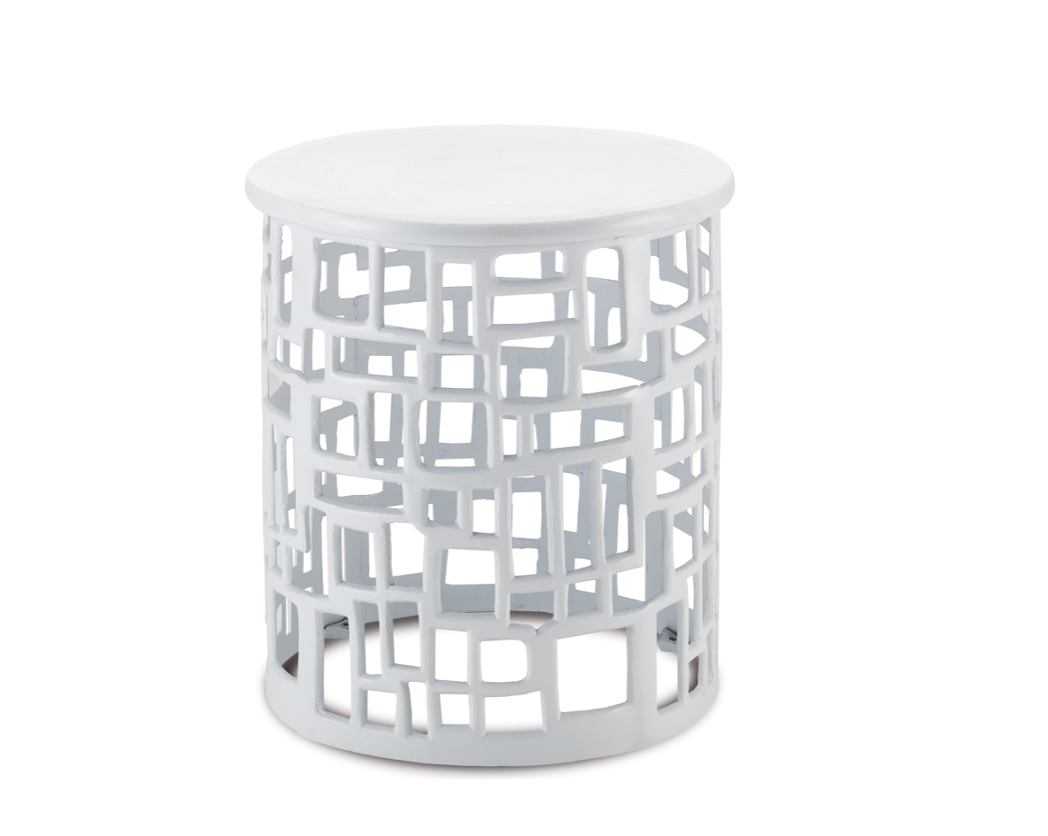 Wasi White Accent Table H:18.5" Dia:17"