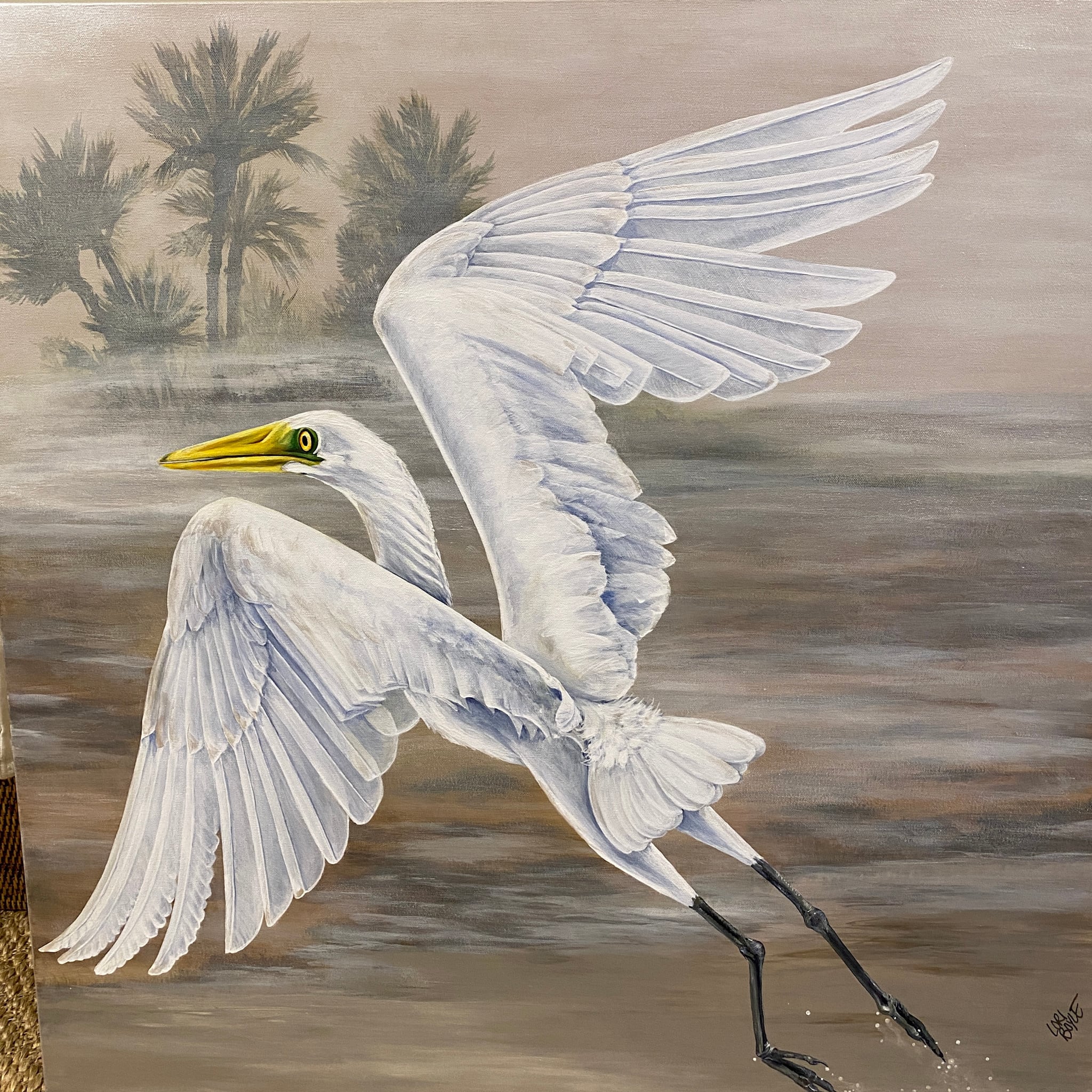 Great Egret in the Everglades-Original Acrylic on Canvas Lori Boyle 36"x36"